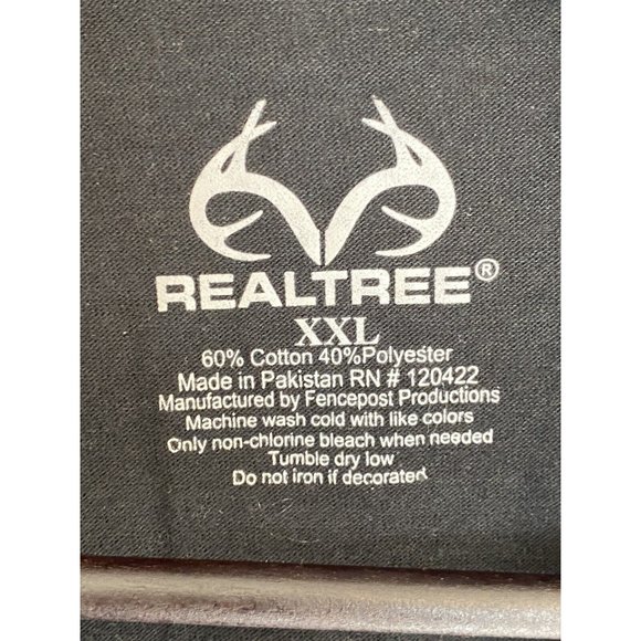 Real Tree Black S/S T-Shirt Men's Size 2XL XXL Antlers Camo Spell-out Hunt Fish - Picture 4 of 5